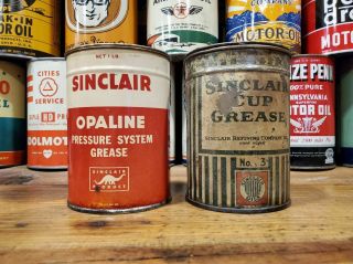 Vintage Set Of 2 Sinclair Opaline 1lb Grease Cans Motor Oil Can Metal