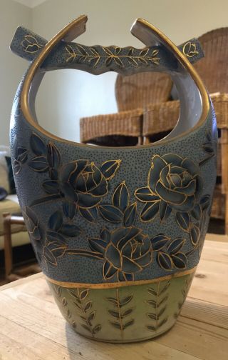 Antique Satsuma Large Japanese Basket Shaped Vase