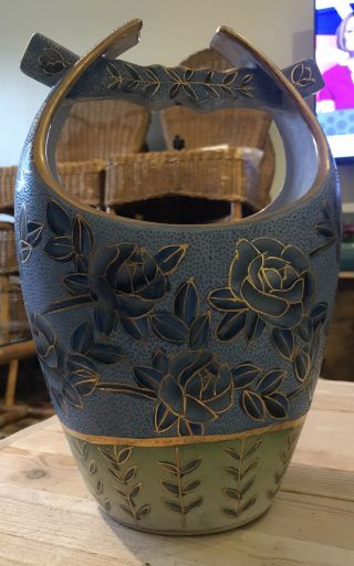 Antique Satsuma Large Japanese Basket Shaped Vase 2