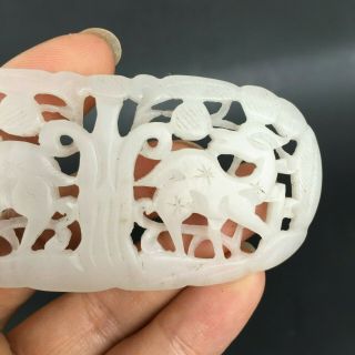 Chinese Antique White Jade Hand Carved Hollow Out Deer Plaque Pendant 3