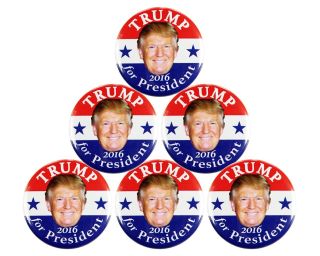 6 - Pack,  2016 Donald Trump For President 2.  25 " Campaign Button,  Dtds