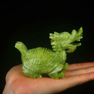 5 " Natural Chinese Green Jade Carving Fengshui Dragon Turtle Tortoise Longevity