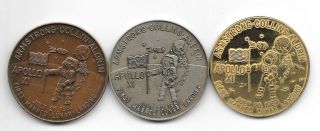 Nasa Apollo 11 X3 Placing Of The American Flag Copper/bronze/silver Toned Coins