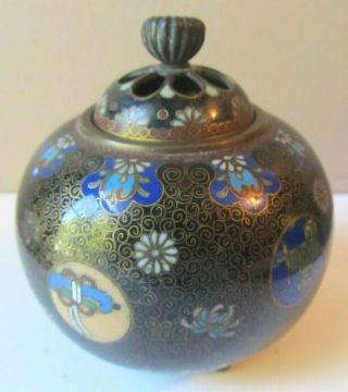 Antique 19th Century Chinese Japanese FOOTED CLOISONNE CENSER Incense Burner 2