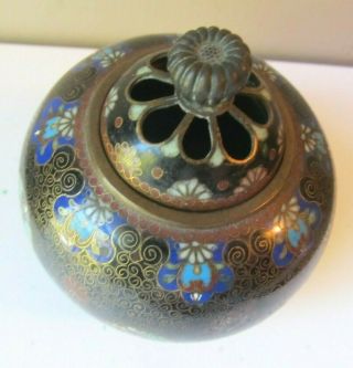 Antique 19th Century Chinese Japanese FOOTED CLOISONNE CENSER Incense Burner 3