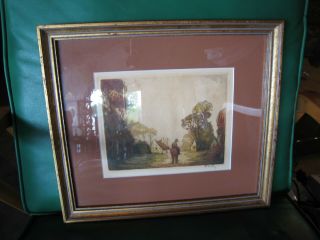 Vintage Possibly Antique French Signed Etching Of Man On Horse In Landscape