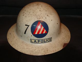 1940s L.  A.  Police Riot Unique Decal Vintage Civil Defense Helmet All