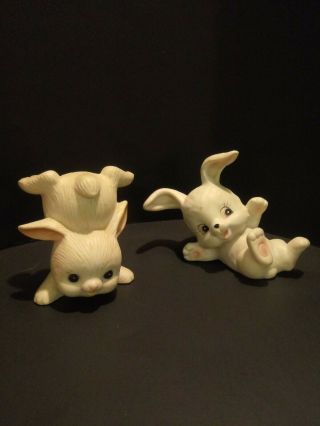 Vintage Homco White Rabbit Bunnies Figurines 1458 And 1454 Collectible