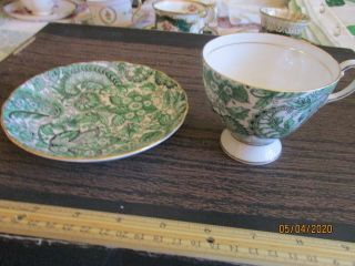 Teacup Tea Cup And Saucer,  Royal Tuscan,  Fine Bone China,  Green " Green Paisley "