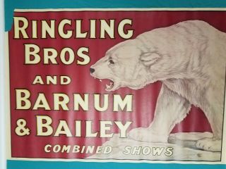 P - 7 1921 Ringling Bros Barnum & Bailey Combined Circus Poster Polar Bear 24 X 36