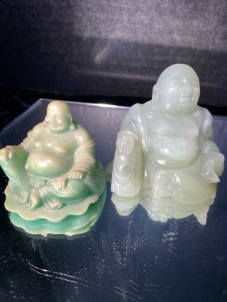 Carved Chinese Green Jade Buddha Statue Resin Happy Buddha