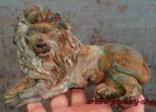 Chinese Verdigris Archaic Bronze Statue Lion Foo Dog Carvings