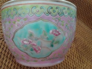 Antique vintage Chinese HP Porcelain FAMILLE ROSE pink aqua BOWL chrysanthemum 3