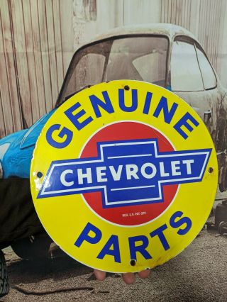 Old Vintage Chevrolet Parts Porcelain Enamel Sign Chevy General Motors Gas & Oil