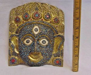 Brass Enameled Bead & Bone Nepal Art Face Mask - - Asian Tribal Ethnic