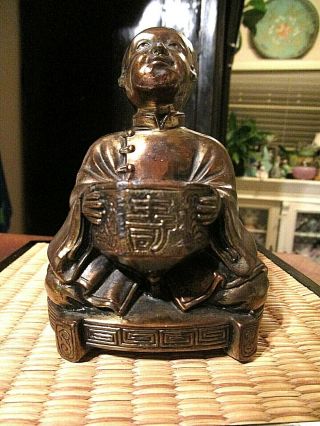 Vintage Brass Asian Man In Robes Incense Burner Statue