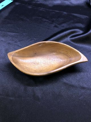 Vintage Monkey Pod Wood Leaf Shaped Tray Dish Serving Bowl Handmade Philippines