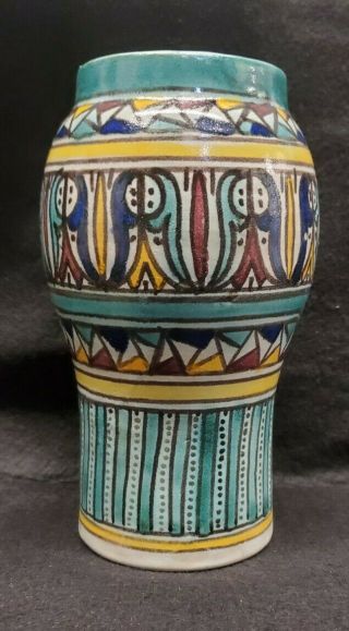 Vintage Moroccan Pottery Vase Geometric Design