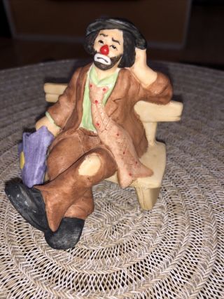 Emmett Kelly Jr Hobo Clown Figurine On Bench Flambro Euc