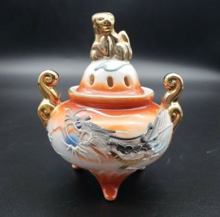 Vintage Japanese Moriage Porcelain Incense Burner Footed Dragon Ware Mci Japan