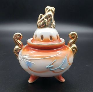 Vintage Japanese Moriage Porcelain Incense Burner Footed Dragon Ware MCI Japan 2