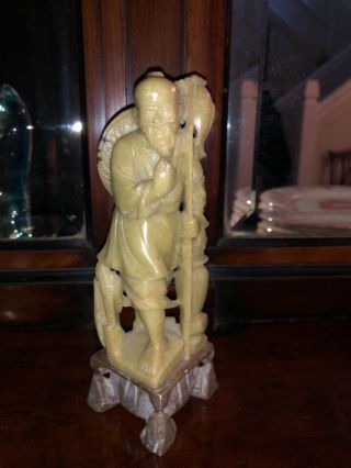 Vintage Chinese Carved Soapstone Fisherman Sculpture Figurine Ornament Decor