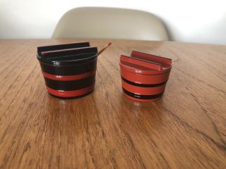 Vintage Small Chinese Japanese Lacquer Lidded Pots Boxes