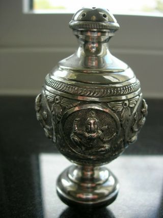 Antique - Indian Silver - " Swami " Pepperette/pounce Pot - With Deities Decoration
