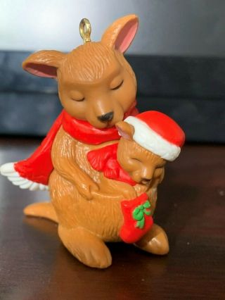 Avon Christmas Ornament Kangaroo And Baby Santa Hat Scarf Miniature 1983