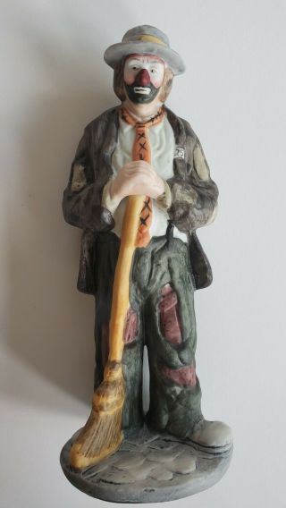 Vintage Flambro Emmett Kelly Jr Hobo Clown With Broom Figurine