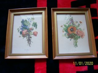 2 Vintage J.  L.  Prevost Flower Bouquet Print Framed Under Glass Lucas York