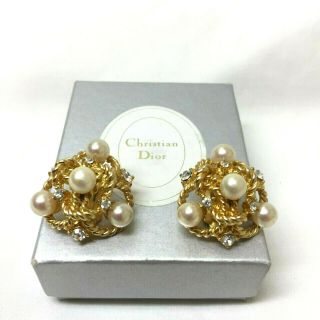 Vintage Jewellery Stunning Chr Dior 1969 Faux Pearl &rhinestone Clip On Earrings