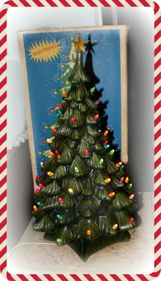 Vintage Ceramic Christmas Tree With Box 21 " Holland Mold.  Lit