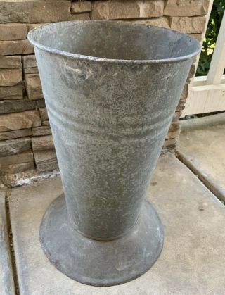 Large Antique Vintage French Galvanized Zinc Florist Bucket Vase,  Pedestal Base