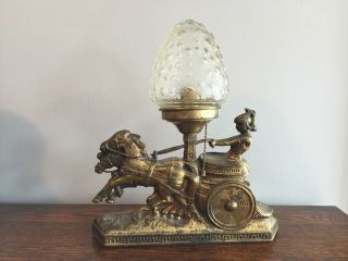 Vintage Antique Gladiator In Chariot Table / Desk Lamp Art Deco From 1930 