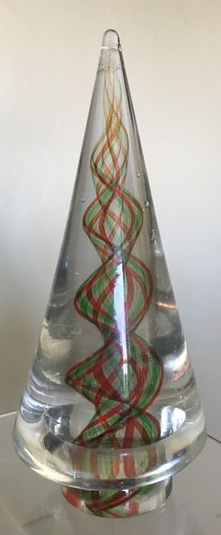Vintage Murano Glass Christmas Tree With Red Green Swirls Of Aventurine