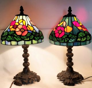 2 Ying Long Tiffany Style Vintage Stained Glass Lamps