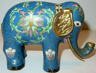 Vintage Decorative Cloisonne Elephant with Trunk Up for Good Luck,  Enamel Brass 2
