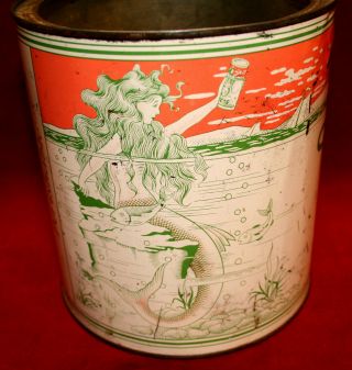 Vintage Gallon Can Chas.  Neubert Fresh Oyster Tin Baltimore Md.  Mermaid