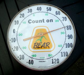 Vintage Bear Hybrids Seed Corn Farm Thermometer - Decatur Illinois