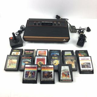 Vintage Atari Cx - 2600a Woodgrain 4 Switch Console With 15 Games & Controller
