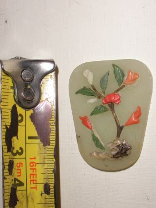 Antique Chinese Jade Coral Flowers Inlay Stone Carving Pendant