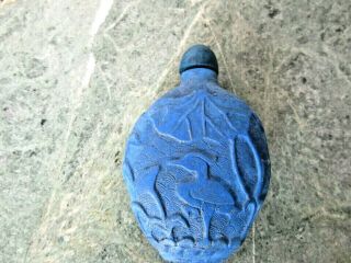 Vintage Chinese Hand Carved Blue Stone Snuff Perfume Bottle Empty 3 " Tall