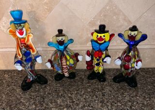 Set Of Four Vintage Murano Art Glass Clown Figurines Italy