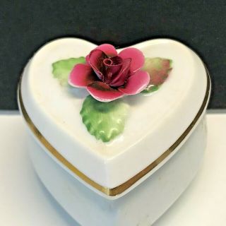 Fine Crown Staffordshire Bone China Trinket Box With Raised Flowers,  Gold,
