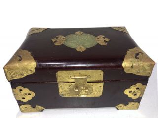 Vintage Red Lacquered Chinese Wooden Jewelry Box With Mother Of Pearl Inlay