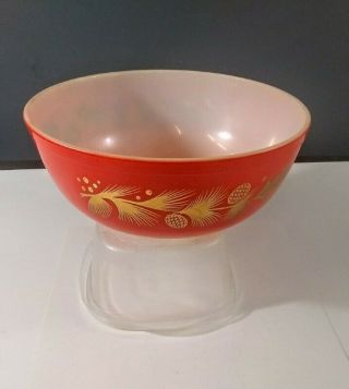 Rare Vintage Pyrex Red Christmas Gold Leaf Holly Berry Bowl