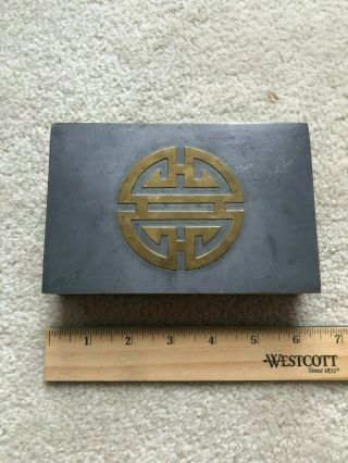 Antique Chinese Pewter Vanity Box With Brass Character
