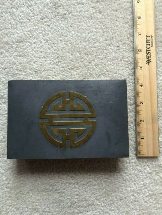 ANTIQUE CHINESE PEWTER VANITY BOX with Brass character 2
