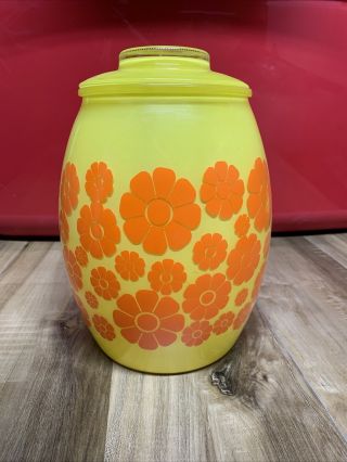 Vintage Flower Power Bartlett Collins Glass Cookie Jar Yellow And Orange Daisy